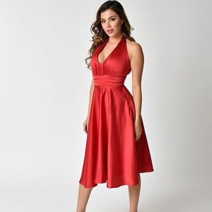 Unique Vintage 1950’s Style Satin Halter Dress